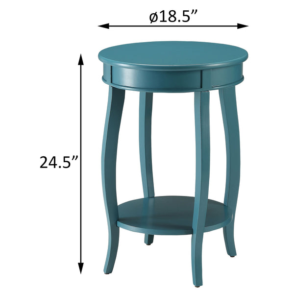 English Elm Teal Wooden Round Side Table with Bottom Shelf and Cabriole Legs — Stylish Storage Accent B062P181367