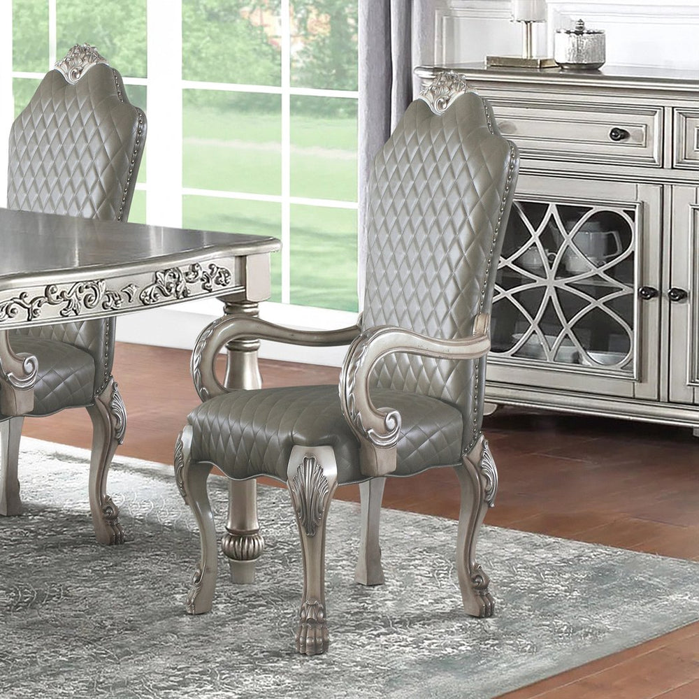 English Elm Grey Vintage Bone White Arm Chairs Set Of 2 - Elegant Floral Crown Back & Stylish Comfort Seating B062P182716