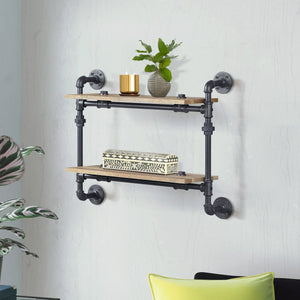English Elm Oak Two-Tier Wall Shelf In Sandy Black - Industrial Style Storage For Home Décor, Kitchen & More B062P184604