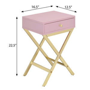 English Elm Pink 1-Drawer Rectangular Accent Table in Pink & Gold – Compact Storage, Smooth Wood Glides, Chic Decor B062P181361