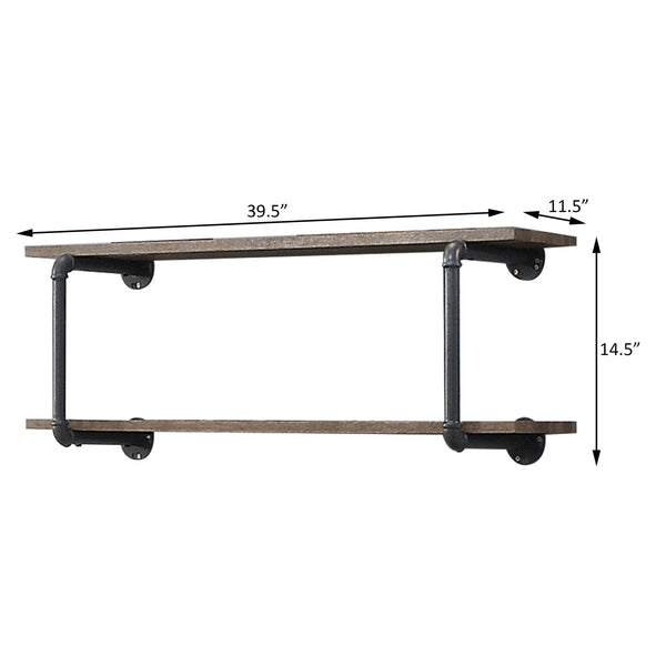 English Elm Antique 2-Tier Wall Shelf with Metal Frame, Antique Oak & Sandy Grey Finish for Stylish Storage and Organization B062P184601