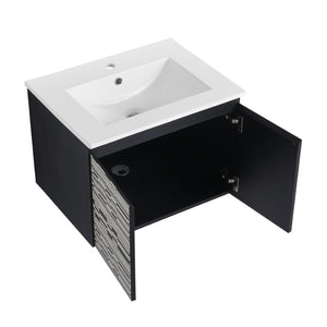 English Elm 24'' Floating Wall-Mounted Bathroom Vanity With Ceramic Sink, Soft-Close Doors & Modern Design P3 W999S00171-GIGA