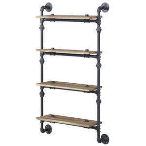 English Elm Oak 4-Tier Industrial Wall Shelf With Sandy Black Metal Frame - Stylish Storage For Any Room B062P184602