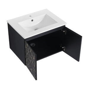 English Elm 24'' Floating Wall-Mounted Bathroom Vanity With Ceramic Sink, Soft-Close Doors & Modern Design P1 W999S00172-GIGA