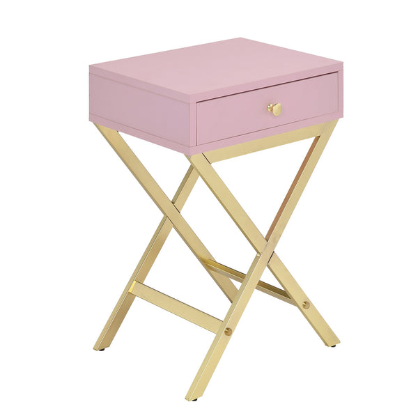 English Elm Pink 1-Drawer Rectangular Accent Table in Pink & Gold – Compact Storage, Smooth Wood Glides, Chic Decor B062P181361
