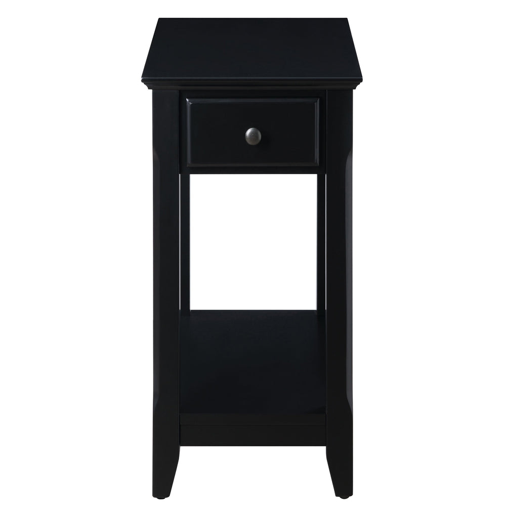 English Elm Black Accent Table with Drawer and Bottom Shelf, Solid Wood/MDF Nightstand with Bronze Handle for Small Spaces B062P181362