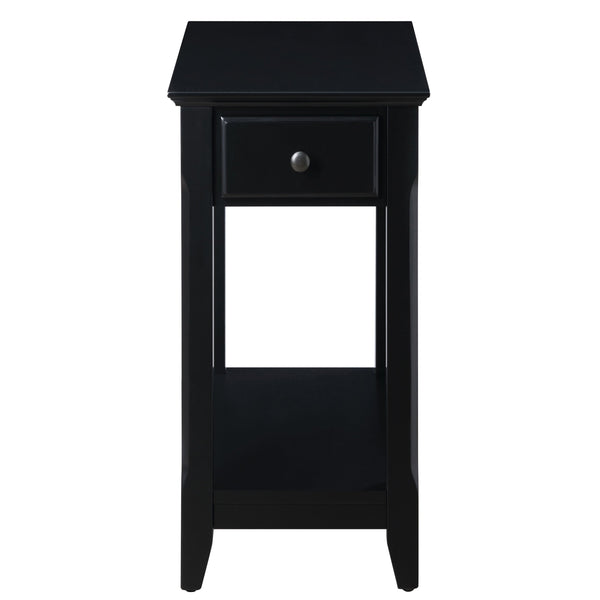 English Elm Black Accent Table with Drawer and Bottom Shelf, Solid Wood/MDF Nightstand with Bronze Handle for Small Spaces B062P181362