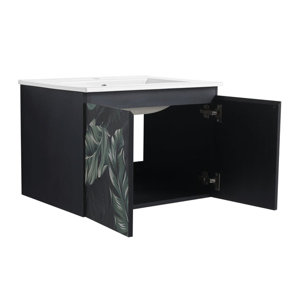 English Elm 24'' Floating Wall-Mounted Bathroom Vanity With Soft-Close Doors & Ceramic Sink For Modern Spaces W999S00176