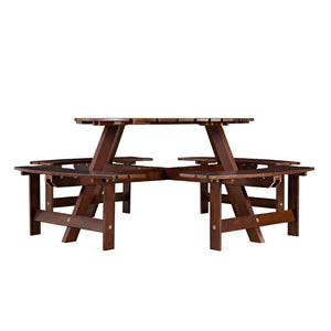 English Elm Outdoor 8-Person Round Picnic Table With Built-In Benches, Umbrella Hole & Waterproof Finish For Gardens W2275P149765-GIGA