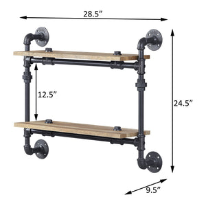 English Elm Oak Two-Tier Wall Shelf In Sandy Black - Industrial Style Storage For Home Décor, Kitchen & More B062P184604