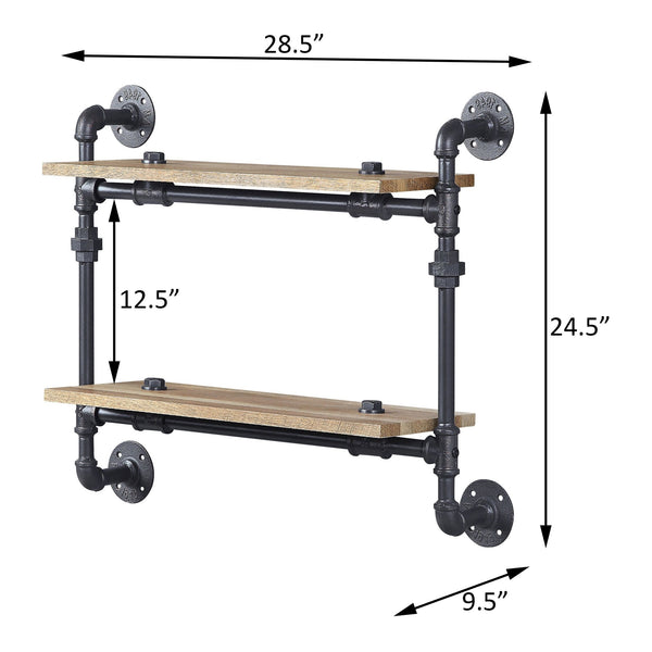 English Elm Oak Two-Tier Wall Shelf In Sandy Black - Industrial Style Storage For Home Décor, Kitchen & More B062P184604