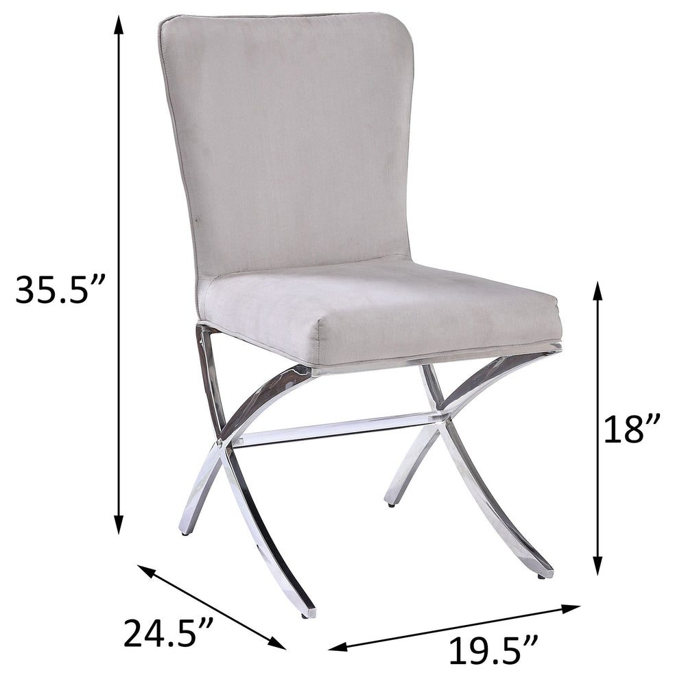 English Elm Beige Velvet Side Chair Set with Chrome X-Legs — Transitional Upholstered Dining Seating, Sturdy Support Beige B062P182722