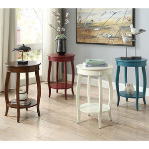 English Elm Teal Wooden Round Side Table with Bottom Shelf and Cabriole Legs — Stylish Storage Accent B062P181367