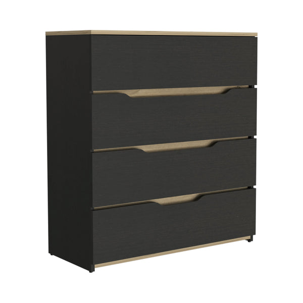 English Elm Zoe 4-Drawer Dresser with Superior Top, Black & Light Oak Finish, Easy Assembly, Space-Saving Design B20092120