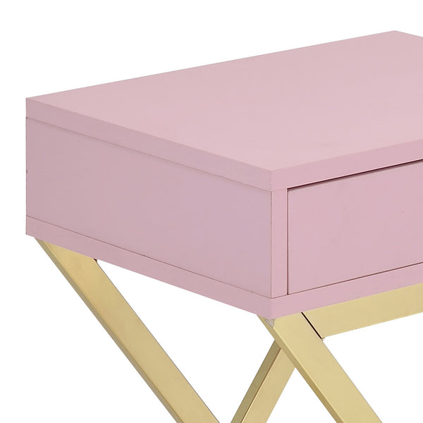 English Elm Pink 1-Drawer Rectangular Accent Table in Pink & Gold – Compact Storage, Smooth Wood Glides, Chic Decor B062P181361