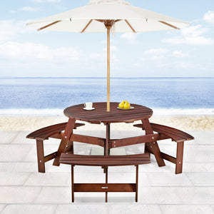 English Elm Outdoor Round Picnic Table For 6 - Stylish, Weatherproof With Umbrella Hole, Ideal For Gardens & Patios W2275P149763-GIGA