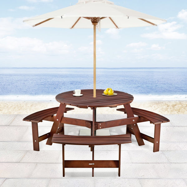 English Elm Outdoor Round Picnic Table For 6 - Stylish, Weatherproof With Umbrella Hole, Ideal For Gardens & Patios W2275P149763-GIGA