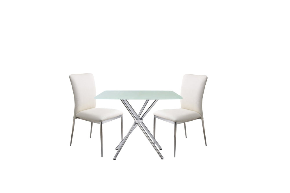English Elm 5 Piece Square Tempered Glass Dining Set with Chrome Legs and Gray Upholstered Chairs B091S00004