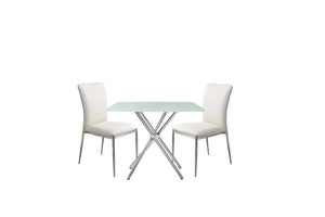 English Elm 5 Piece Square Tempered Glass Dining Set with Chrome Legs and Gray Upholstered Chairs B091S00004