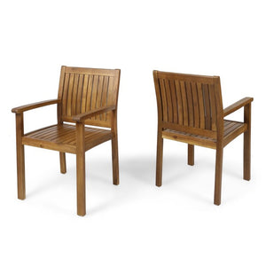 English Elm 7 Piece Solid Acacia Wood Outdoor Dining Set Teak Finish Patio Table Six Chairs N762S000030AAA