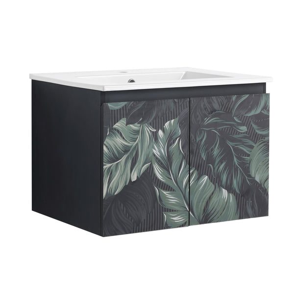 English Elm 24'' Floating Wall-Mounted Bathroom Vanity With Soft-Close Doors & Ceramic Sink For Modern Spaces W999S00176
