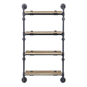 English Elm Oak 4-Tier Industrial Wall Shelf With Sandy Black Metal Frame - Stylish Storage For Any Room B062P184602