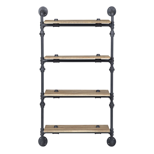 English Elm Oak 4-Tier Industrial Wall Shelf With Sandy Black Metal Frame - Stylish Storage For Any Room B062P184602