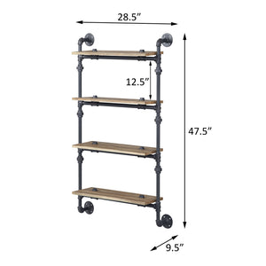 English Elm Oak 4-Tier Industrial Wall Shelf With Sandy Black Metal Frame - Stylish Storage For Any Room B062P184602