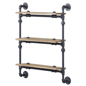 English Elm Oak 3-Tier Wall Shelf - Rustic Industrial Design In Oak-Tone And Sandy Black For Stylish Storage Solutions B062P184605