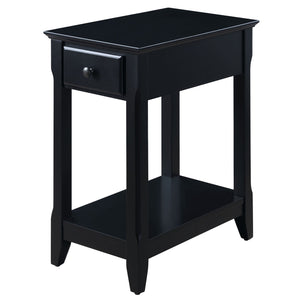English Elm Black Accent Table with Drawer and Bottom Shelf, Solid Wood/MDF Nightstand with Bronze Handle for Small Spaces B062P181362