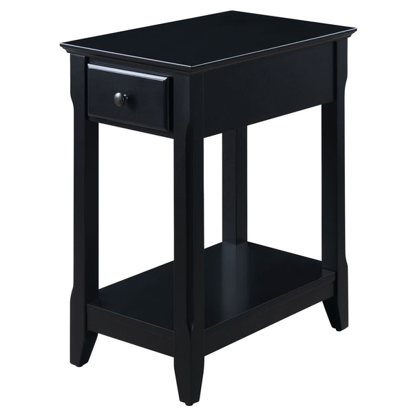 English Elm Black Accent Table with Drawer and Bottom Shelf, Solid Wood/MDF Nightstand with Bronze Handle for Small Spaces B062P181362