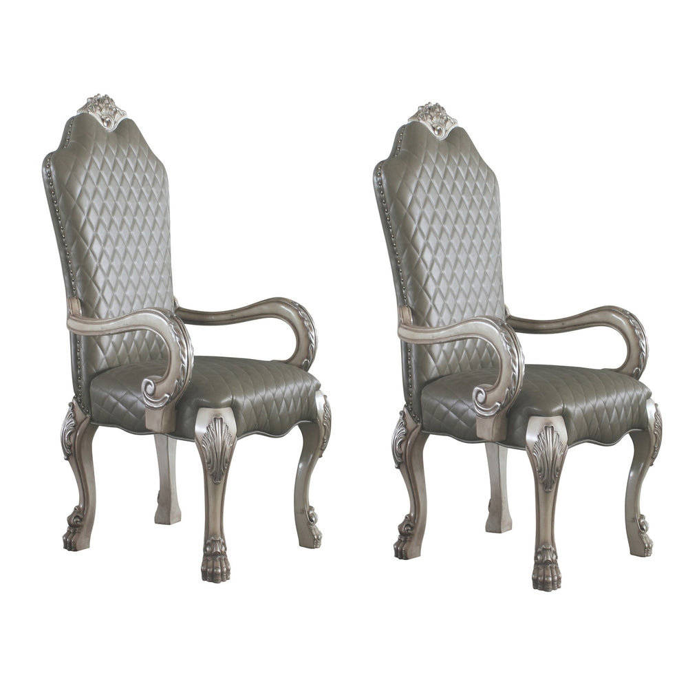 English Elm Grey Vintage Bone White Arm Chairs Set Of 2 - Elegant Floral Crown Back & Stylish Comfort Seating B062P182716