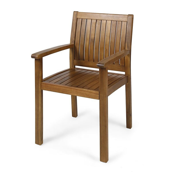English Elm 7 Piece Acacia Wood Outdoor Dining Set Extendable Table Six Chairs Teak Finish N762S000025AAA
