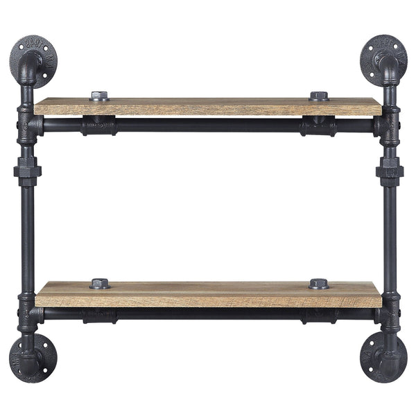 English Elm Oak Two-Tier Wall Shelf In Sandy Black - Industrial Style Storage For Home Décor, Kitchen & More B062P184604