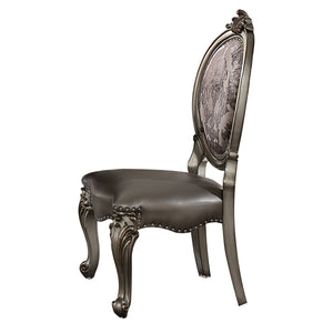 English Elm Silver Oval Back Side Chairs Set of 2 — Antique Platinum Frame, Silver Floral & Faux Leather, Nailhead Trim, Cabriole Legs B062P182710