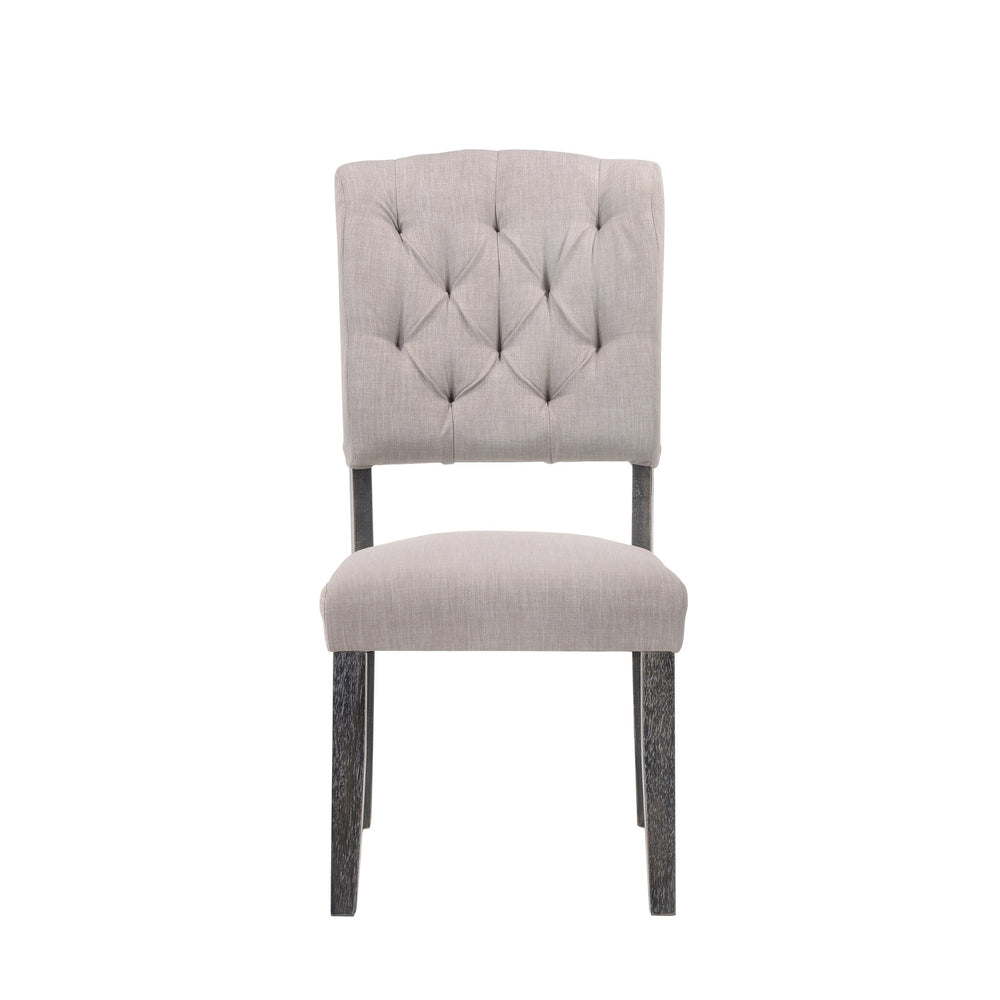 English Elm Beige Transitional Tufted Back Side Chairs Set of 2 — Linen Upholstery, Weathered Oak Tapered Legs, Elegant Stability Beige+Grey B062P182709