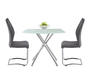 English Elm 5 Piece Square Tempered Glass Dining Set with Chrome Legs and Gray Upholstered Chairs B091S00002