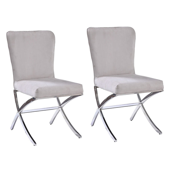 English Elm Beige Velvet Side Chair Set with Chrome X-Legs — Transitional Upholstered Dining Seating, Sturdy Support Beige B062P182722