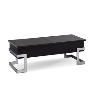 English Elm Black Black High Gloss and Chrome Coffee Table with Lift Top, Dual Storage, Half-Lift/Glide Design, Sleek Legs B062P181356