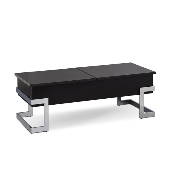 English Elm Black Black High Gloss and Chrome Coffee Table with Lift Top, Dual Storage, Half-Lift/Glide Design, Sleek Legs B062P181356