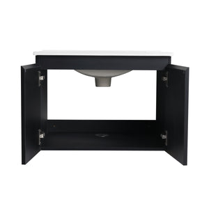 English Elm 24'' Floating Wall-Mounted Bathroom Vanity With Soft-Close Doors & Ceramic Sink For Modern Spaces W999S00176