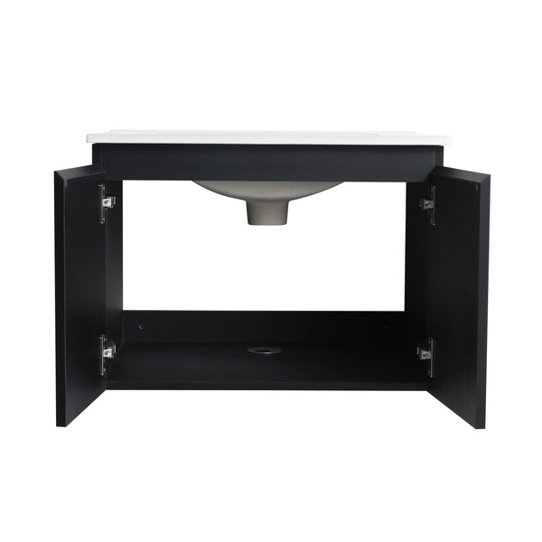 English Elm 24'' Floating Wall-Mounted Bathroom Vanity With Soft-Close Doors & Ceramic Sink For Modern Spaces W999S00176