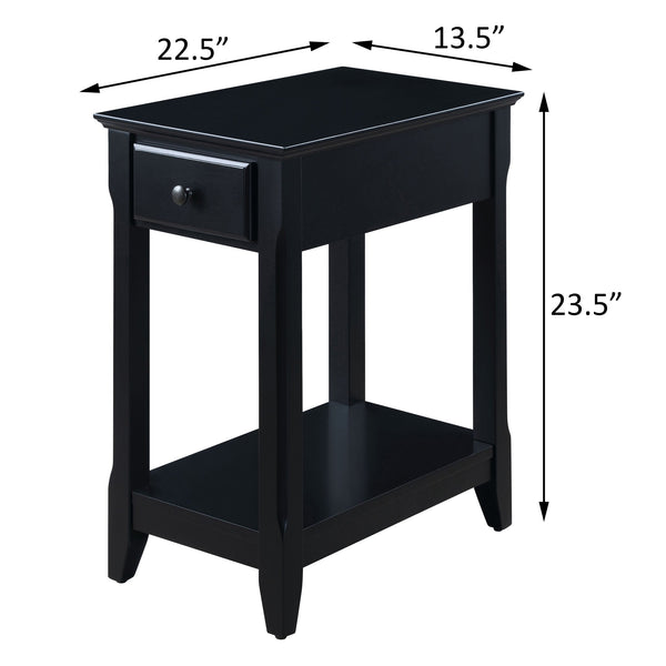 English Elm Black Accent Table with Drawer and Bottom Shelf, Solid Wood/MDF Nightstand with Bronze Handle for Small Spaces B062P181362
