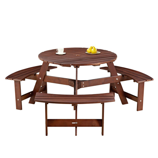 English Elm Outdoor Round Picnic Table For 6 - Stylish, Weatherproof With Umbrella Hole, Ideal For Gardens & Patios W2275P149763-GIGA