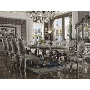 English Elm Silver Oval Back Side Chairs Set of 2 — Antique Platinum Frame, Silver Floral & Faux Leather, Nailhead Trim, Cabriole Legs B062P182710