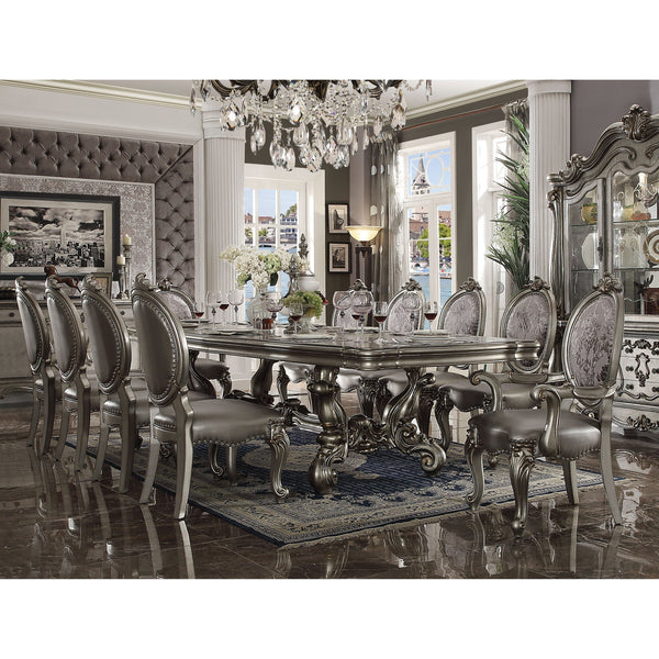 English Elm Silver Oval Back Side Chairs Set of 2 — Antique Platinum Frame, Silver Floral & Faux Leather, Nailhead Trim, Cabriole Legs B062P182710