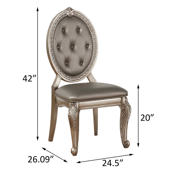 English Elm Grey Tufted Oval Back Side Chairs Set of 2 – Luxury Grey Faux Leather, Antique Silver Legs, Vintage Glamour B062P182711