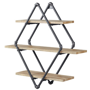 English Elm Mankato Industrial 3-Tier Wall Shelf with Oak & Sandy Black Finish, Water Pipe Design, 31.5"H (98) B062P184606