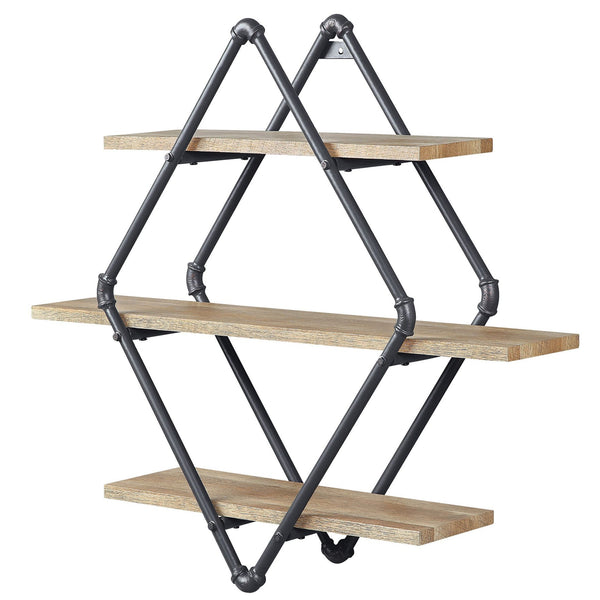 English Elm Mankato Industrial 3-Tier Wall Shelf with Oak & Sandy Black Finish, Water Pipe Design, 31.5"H (98) B062P184606