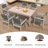 English Elm Outdoor Dining Set Patio Dining Table and Chairs With Rattan Backrest and Removable Cushions For Patio and Backyard, White Washed